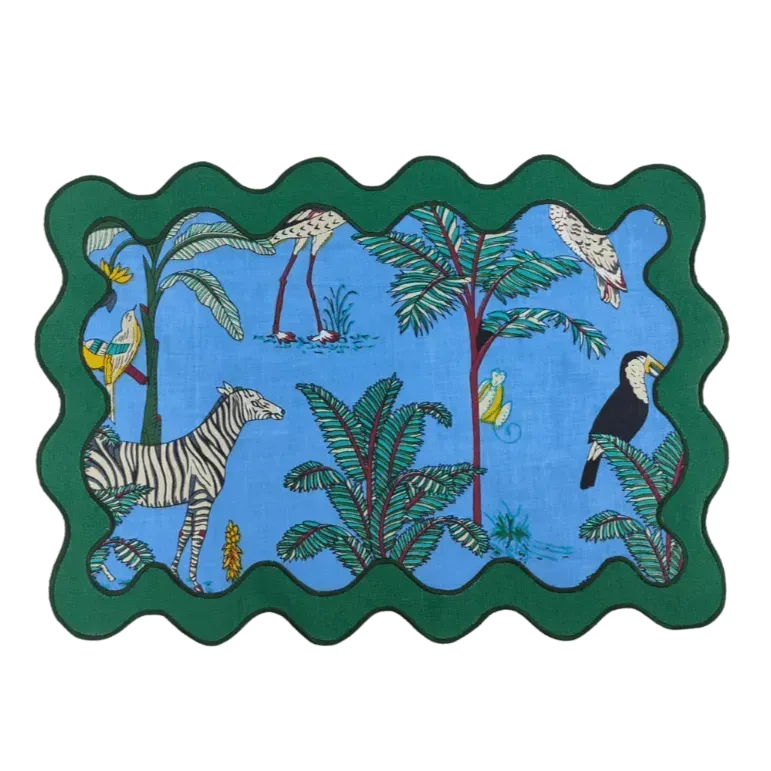 100% Cotton Green Scallop Safari Placemat Set