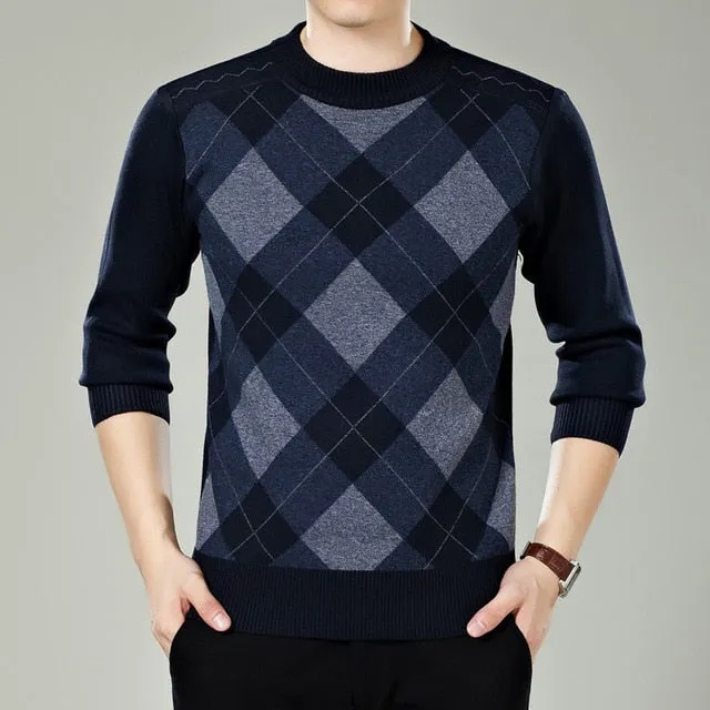 Autumn Casual Men's Sweater Wool 2019 Splice Slim Fit Knittwear Mens Sweaters Pullovers Men Cashmere Jacket
