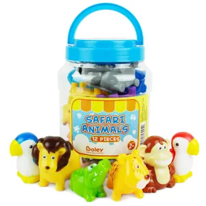 Boley 12-Piece Toddler Zoo Animal Bucket with Zoo, Jungle, and Safari Animal - Featuring Toy Lions, Elephants, Koalas and More - Perfect Educational Party Gift and Bath Toy for Kids, Boys and Girls!