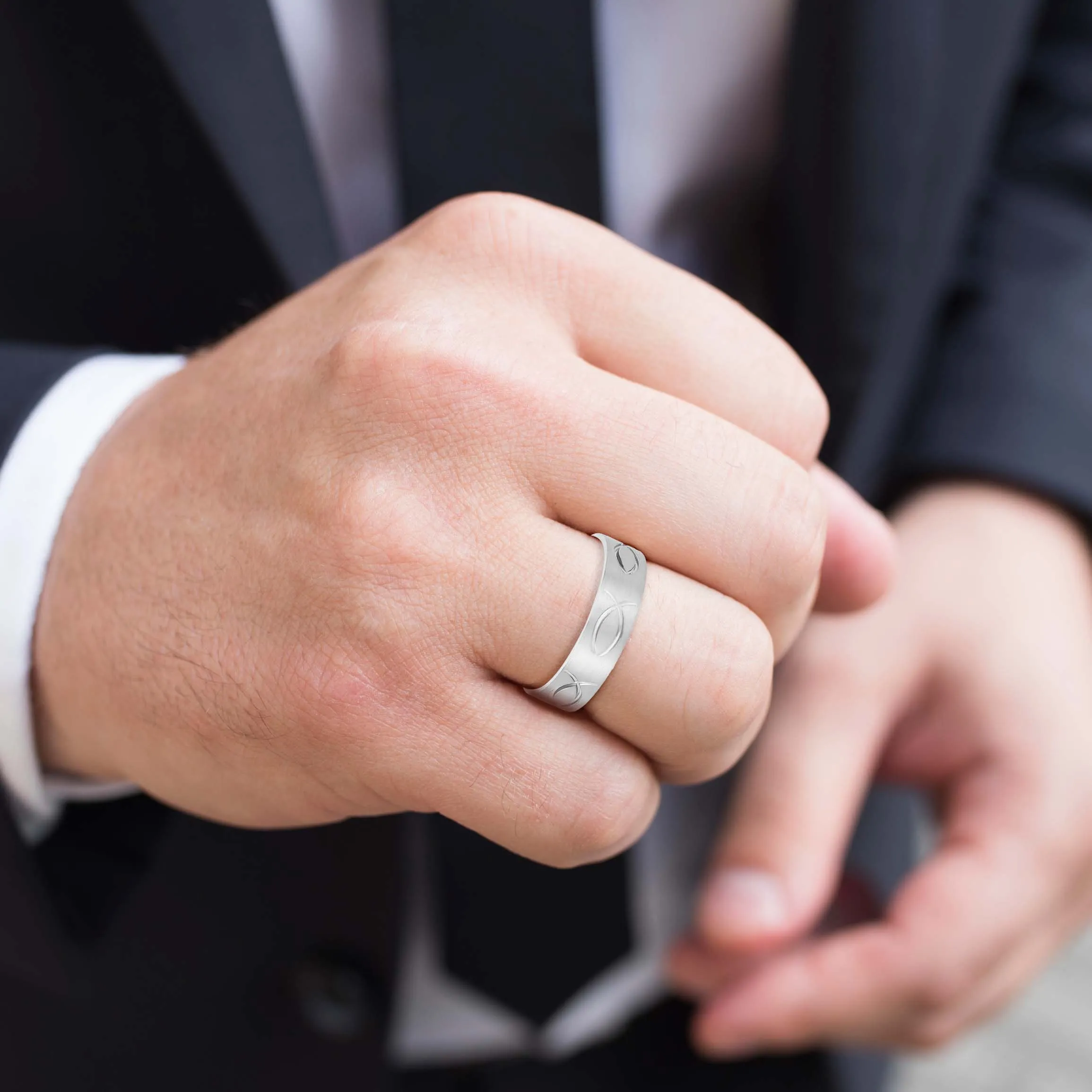 Ichthus Jesus Fish Inspired Men's Wedding Band