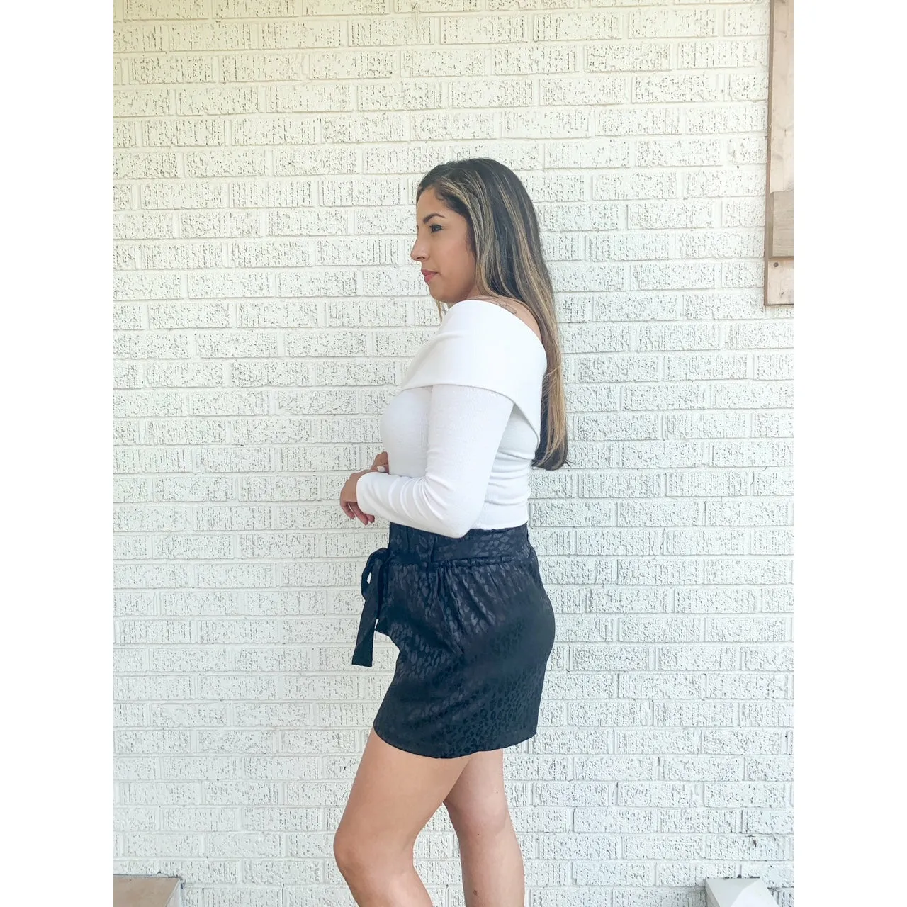 It's All You Satin Leopard Print Shorts - Black
