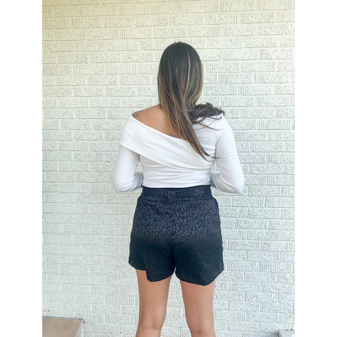 It's All You Satin Leopard Print Shorts - Black