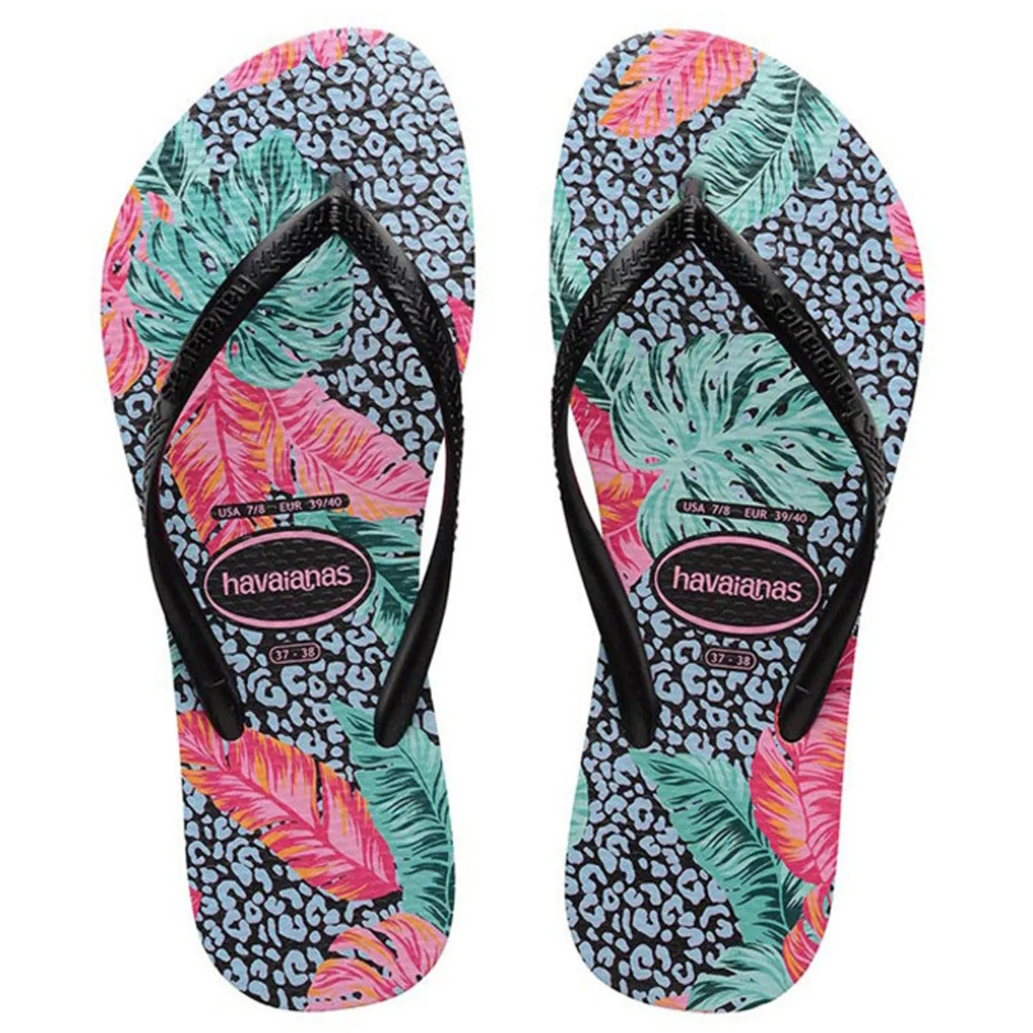 Kids Slim Print Floral Jessica Thongs Black Black