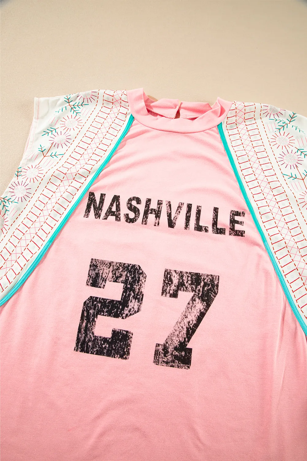 Light Pink Vintage Nashville Printed Patchwork Tank Top