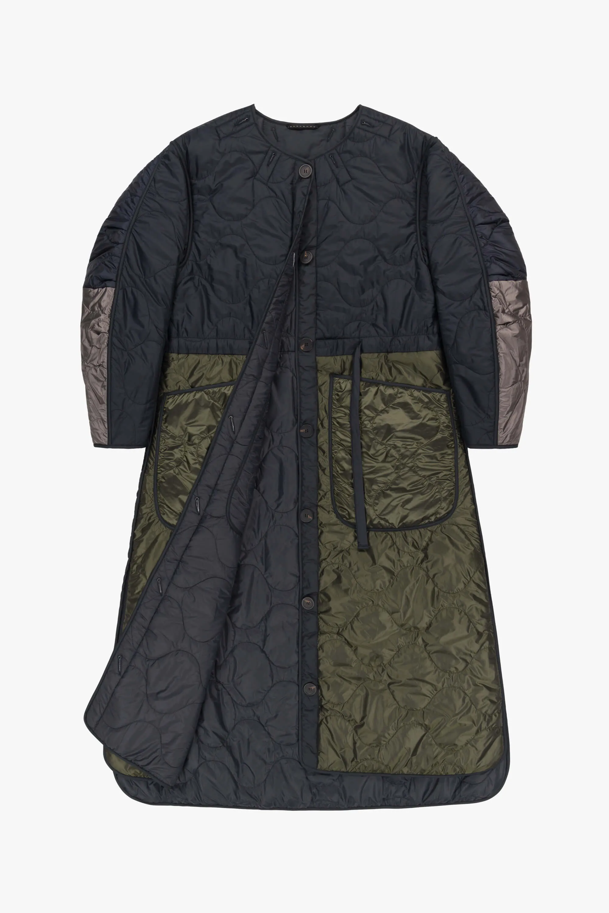 Long Patchwork Quilt Jacket - Black / Slate