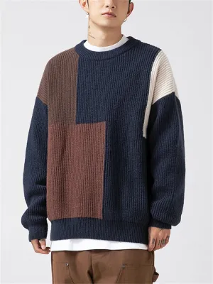 Men's Autumn Winter Color Block Patchwork Knit Sweaters