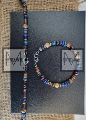 Men's Gemstone Blue Beaded "Blues on the Sand" Necklace Set