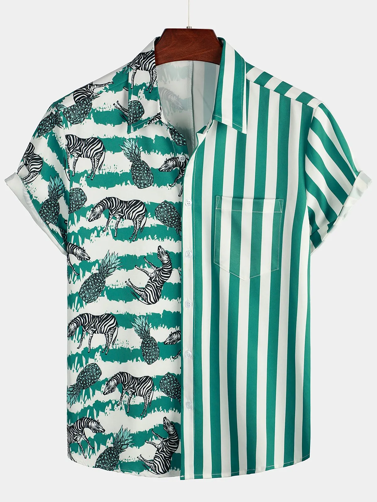 Men's leopard & Striped Patchwork Holiday Casual Shirt