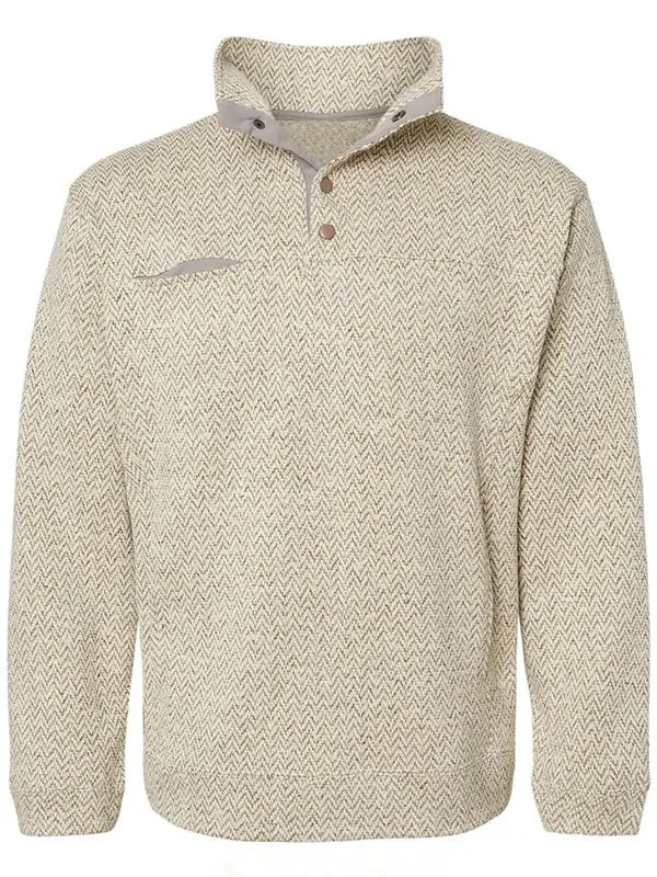 Men's Western Style Herringbone Design Patchwork Stand Collar Button Sweatshirt