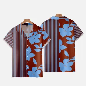 STRIPED AND FLOWERS PATCHWORK ALOHA SHIRT