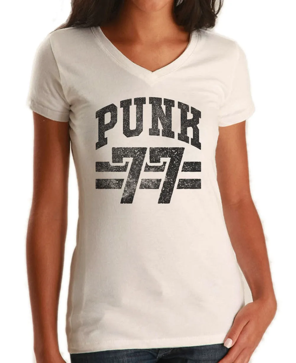 Women's Punk 77 Vneck T-Shirt - Alternative Music Punk Rock Grunge