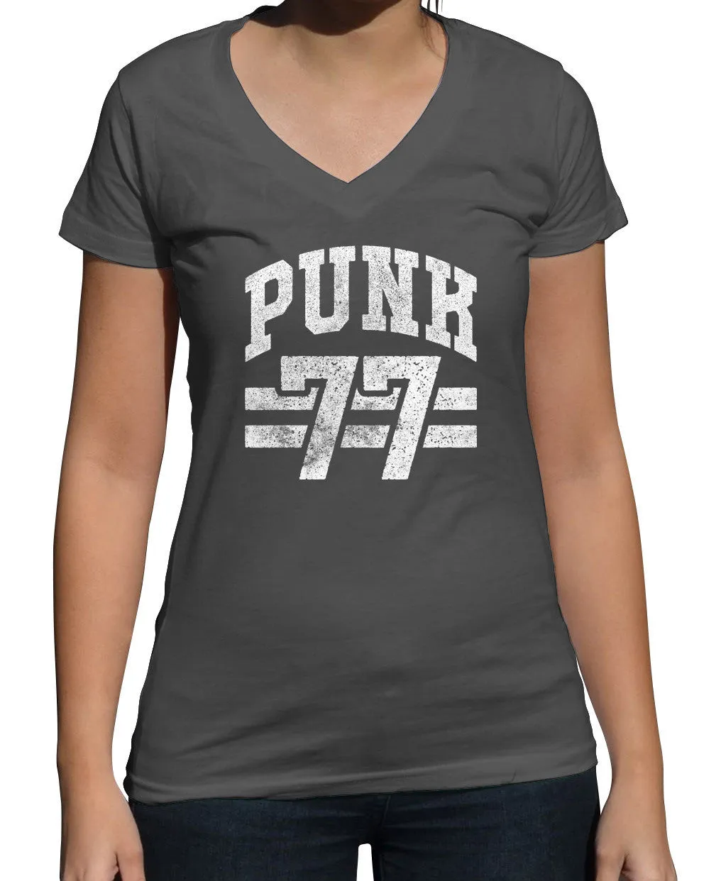Women's Punk 77 Vneck T-Shirt - Alternative Music Punk Rock Grunge